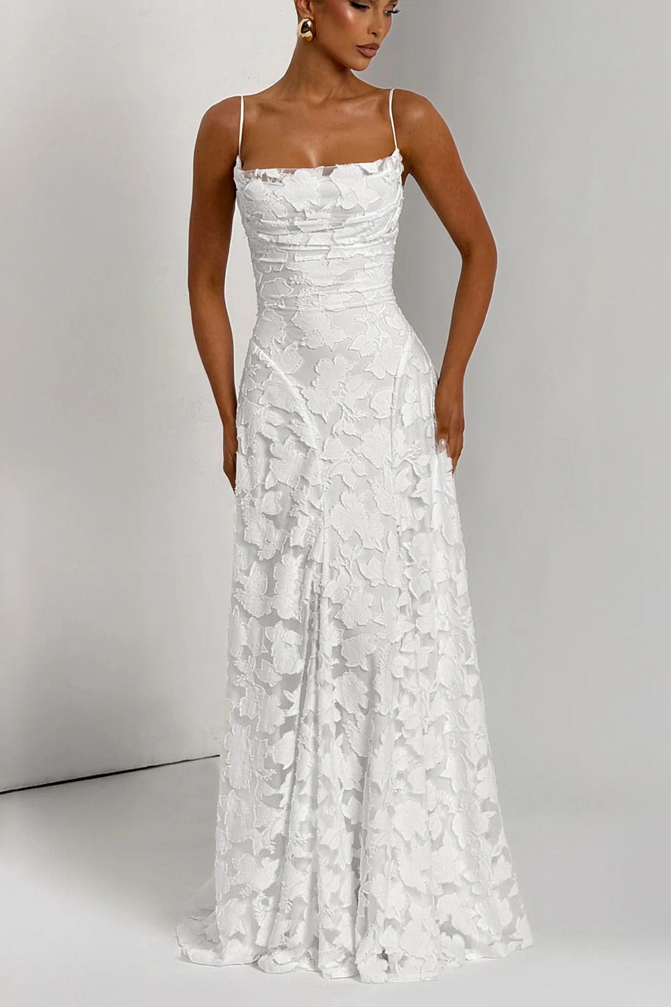 Jacquard Cami Backless Maxi Lace Dress 4