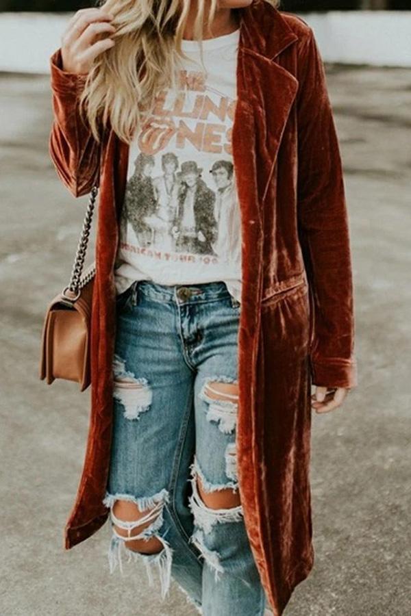 Velvet Pocket Long Coat