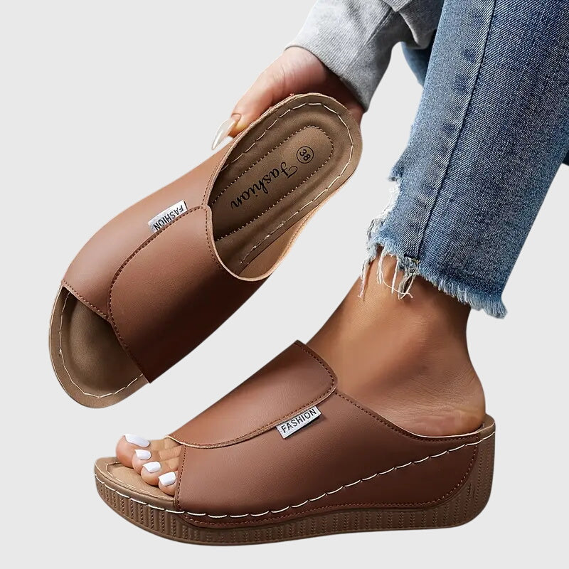 Open Toe Slip On Platform Wedge Sandals
