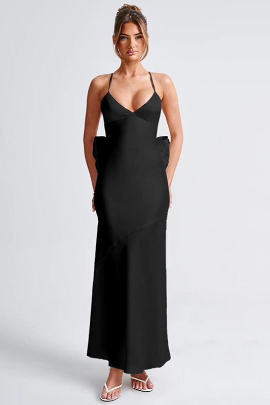 Satin Maxi Dress with Bow Detail Silk Dress 3