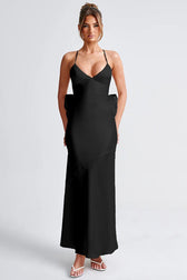 Satin Maxi Dress with Bow Detail Silk Dress 3
