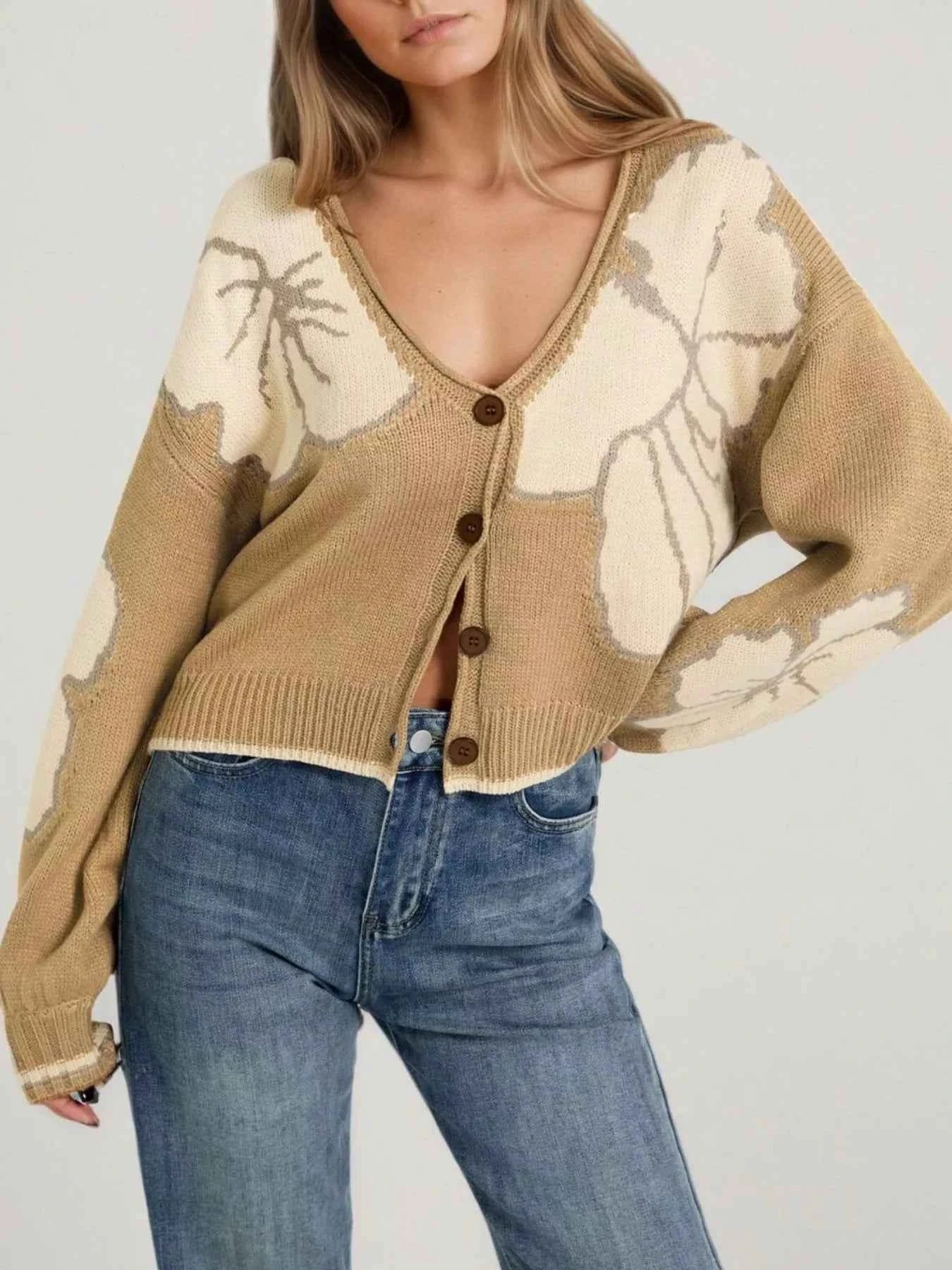 V-Neck Button-Down Knit Cardigan