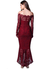 Elegance Lace Trumpet Dress Wine 2