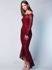 Elegance Lace Trumpet Dress Wine 3