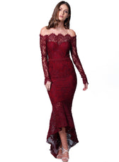Elegance Lace Trumpet Dress Wine 4