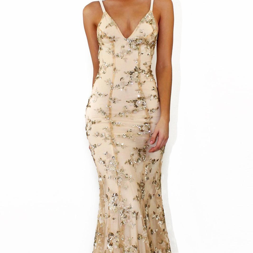 Deep V-Neck Spaghetti Strap Floral Sequin Bodycon Maxi Dress 4