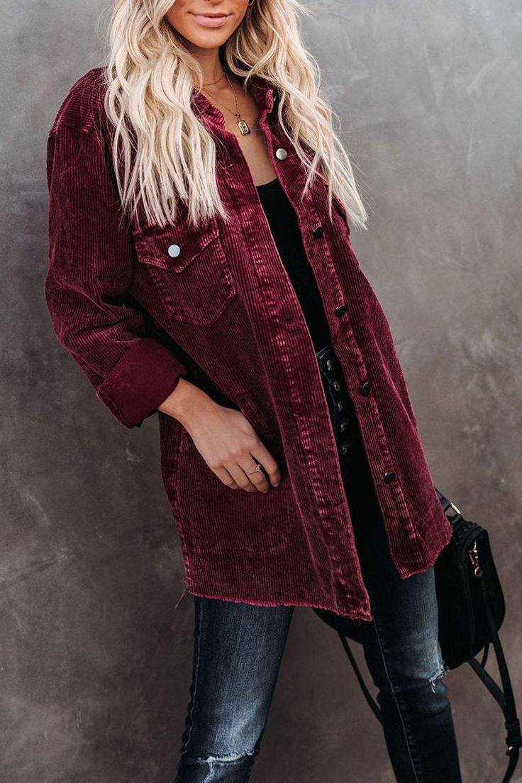 Oversized Corduroy Distressed Coat