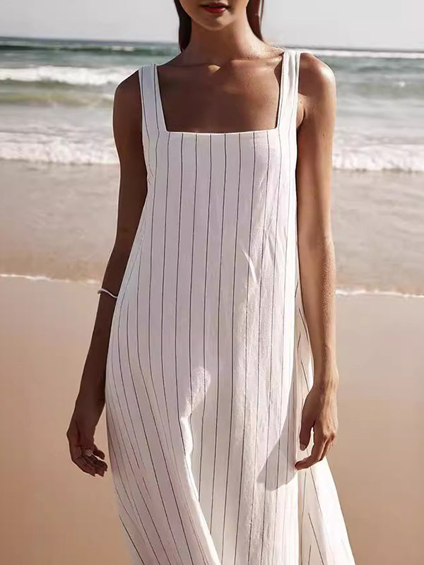 Striped Square Neck Sleeveless Maxi Dress 2