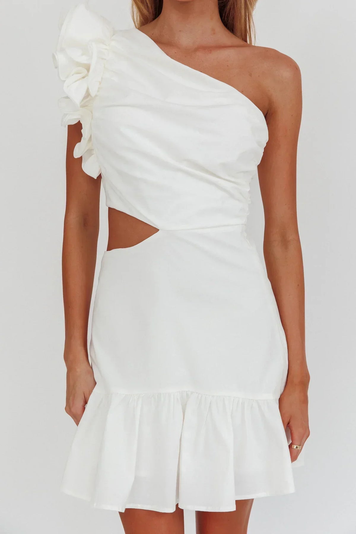 Ruffle One Shoulder Side Cut Out Ruffle Hem Mini Dress 6