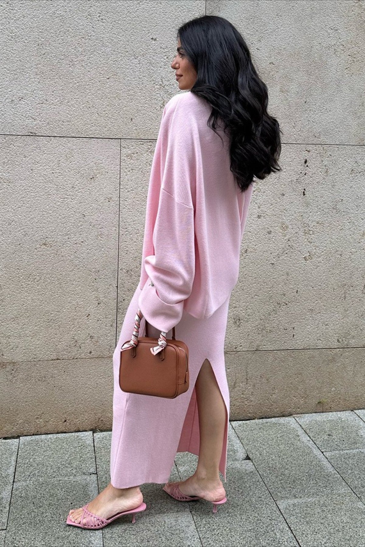 Collared Button Front Cuffed Sleeve Cardigan and Knit Maxi Skirt Two Piece Set 3
