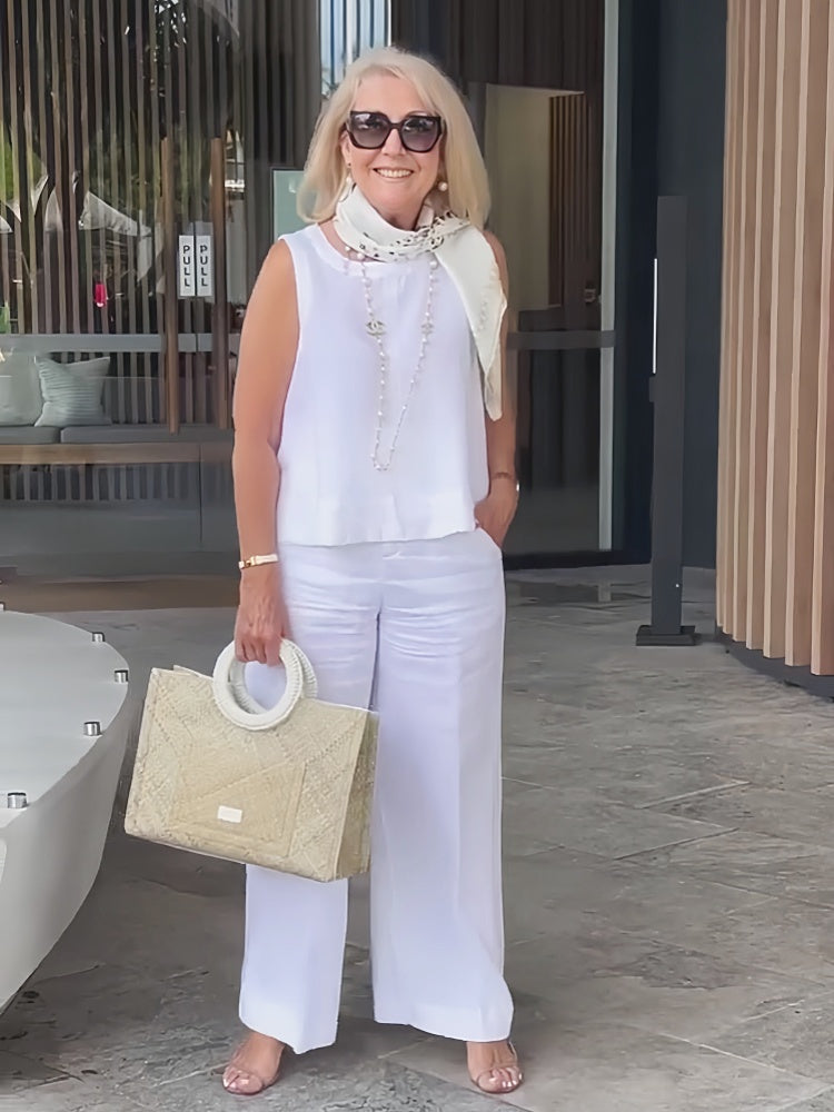 Sleeveless Layered Tank and Wide Leg Trousers Two Piece Set