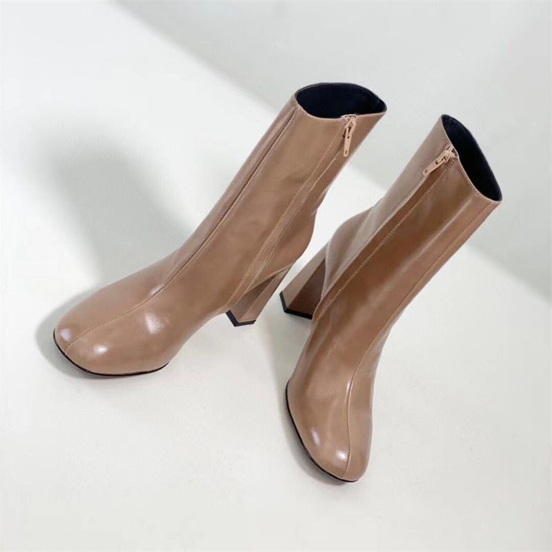 Classic Elegant Ankle Boots with 100% Sheepskin Lining High Heel Side Zipper Boots