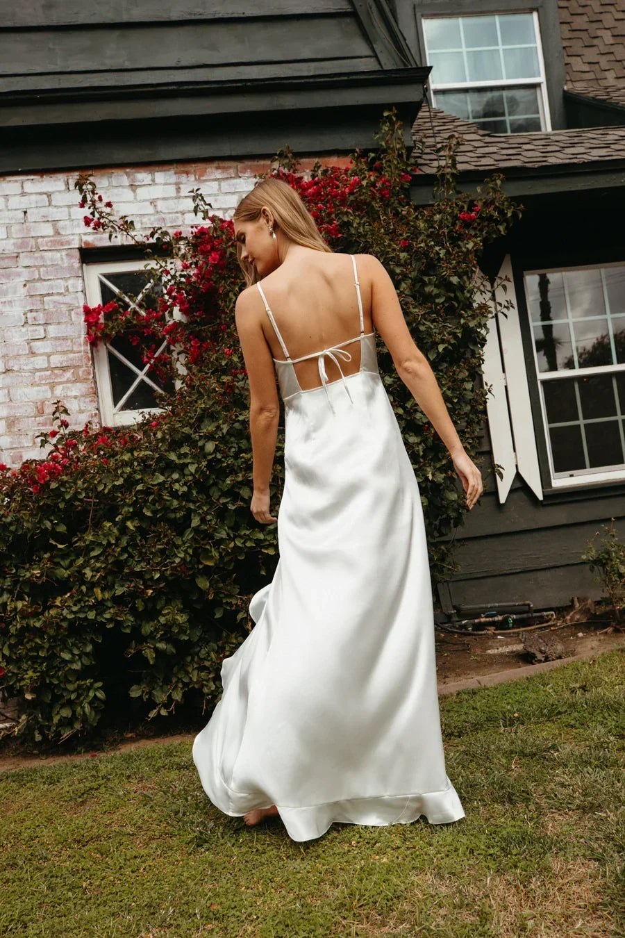 Satin Ruffle Trim V-Neck Cami High Low Maxi Dress 2