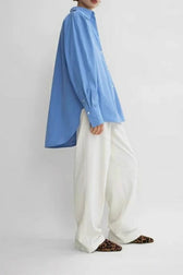 Structured Cotton Oversized Relaxed Long Sleeve Top