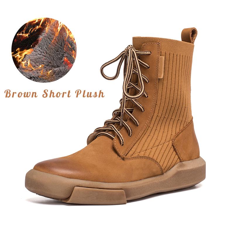 Matte Leather Combat Boots Lace Up Boots Short Plush Lined Or Leather For Choice Brown/Black /Beige