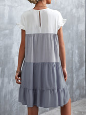 Round Neck Flutter Sleeve Tiered Babydoll Mini Dress 21