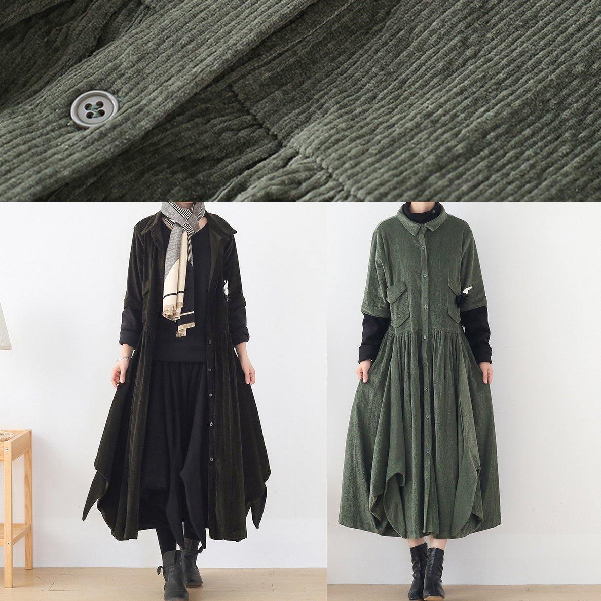 Button Front Flap Pocket Asymmetric Hem Shirt Midi Dress