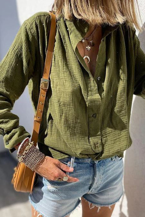 Button Turndown Collar Blouse