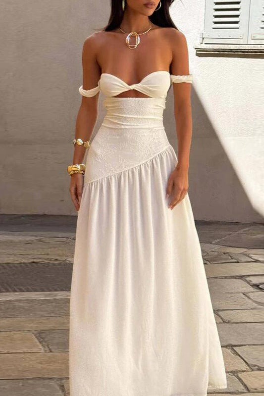 Twist Front Cut Out One Shoulder A-Line Maxi Dress
