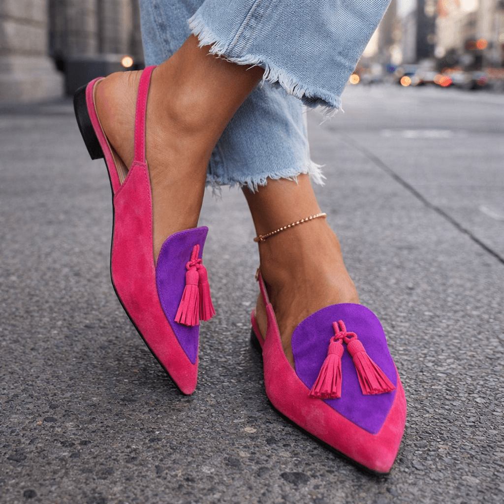 Pointed Toe Tassel Slingback Flats