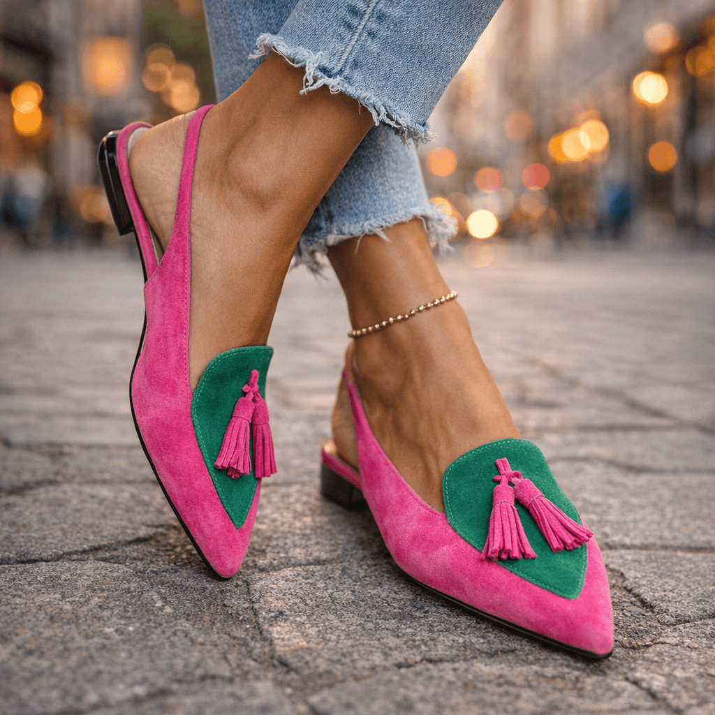 Pointed Toe Tassel Slingback Flats