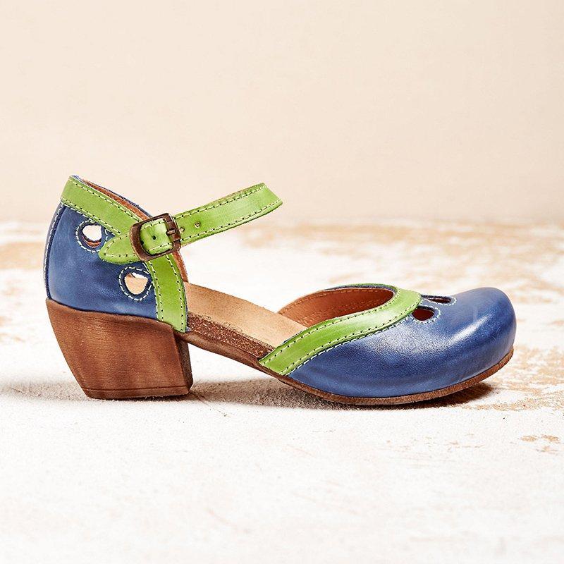 Round Toe Ankle Strap Block Heel Mary Jane Pumps