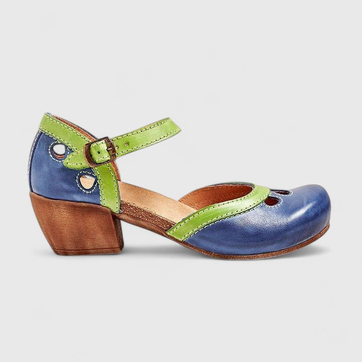 Round Toe Ankle Strap Block Heel Mary Jane Pumps