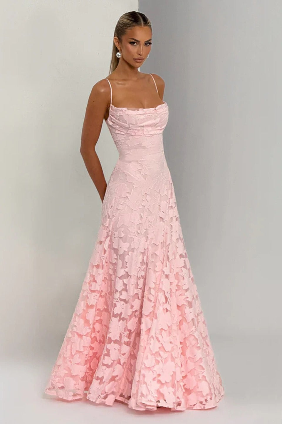 Jacquard Cami Backless Maxi Lace Dress 10