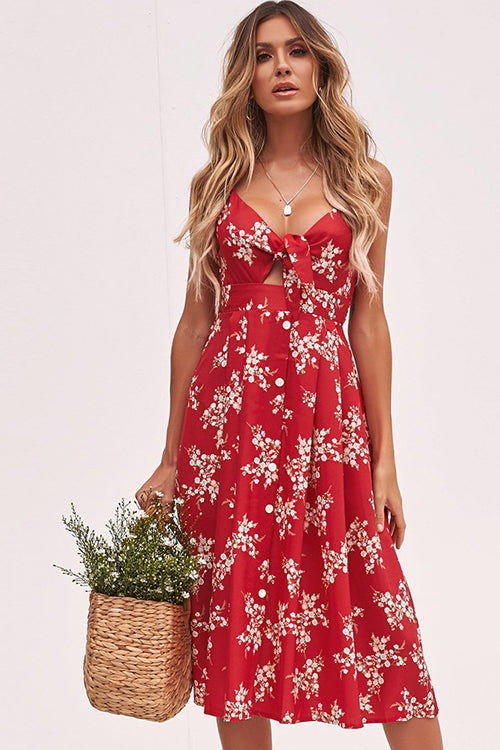 Summer Flower Print Midi Dress - 3 Colors Red