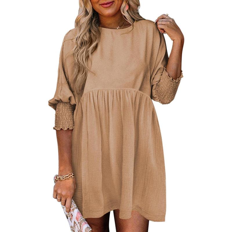 MIRASOL™ – Casual Crew Neck Loose Fit Mini Dress Khaki