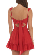 Floral Ruffle Strap Sweetheart Fit and Flare Mini Dress 18