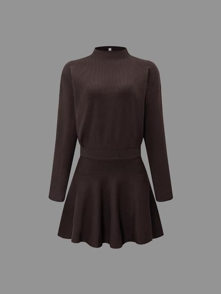 High Neck Long Sleeve Ribbed Knit Mini Dress 18