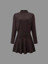 High Neck Long Sleeve Ribbed Knit Mini Dress 18