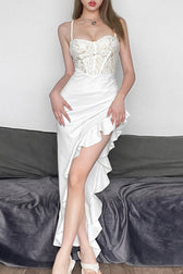 Lace Ruffle Slit Party Dress 3