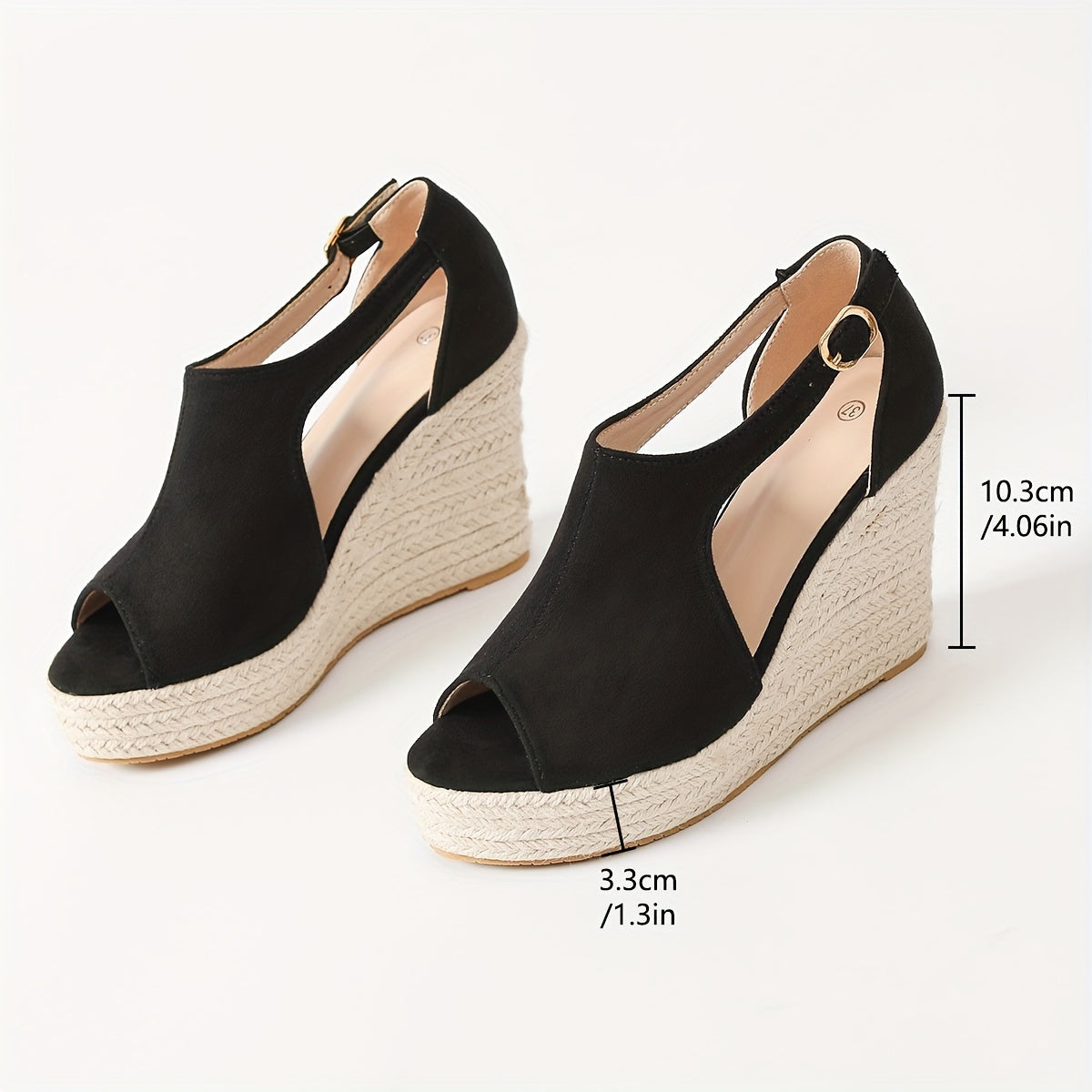 Peep Toe Cut Out Ankle Strap Espadrille Wedge Sandals