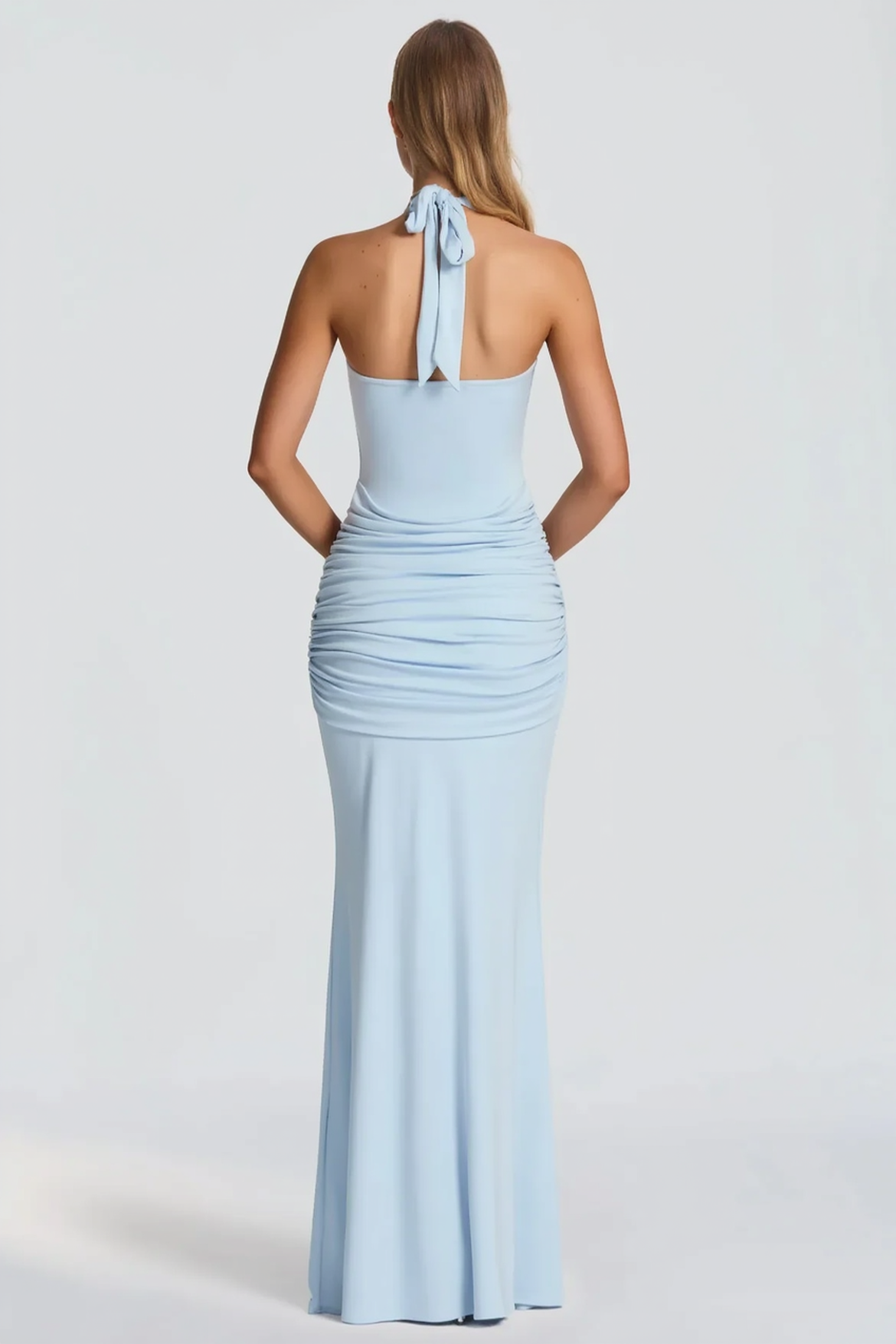 U Neck Halter Sash Panel Bodycon Party Dress