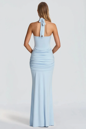 U Neck Halter Sash Panel Bodycon Party Dress