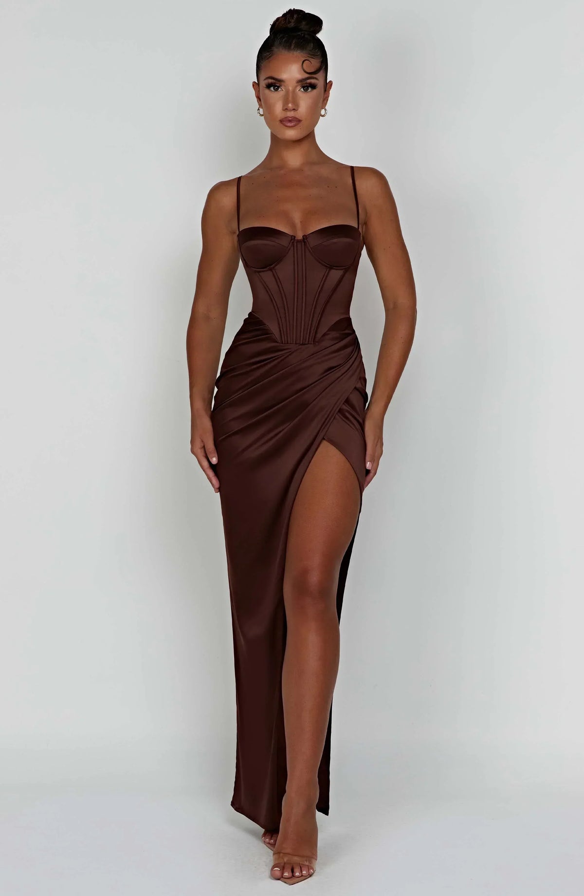 Satin Corset Bustier Cami Strap Wrap High Split Maxi Dress 25