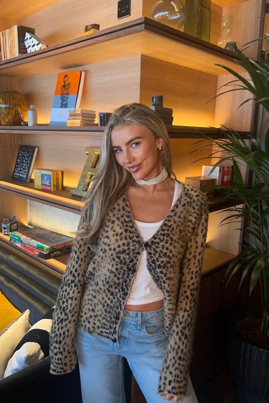 Leopard VNeck Brushed Knit Top