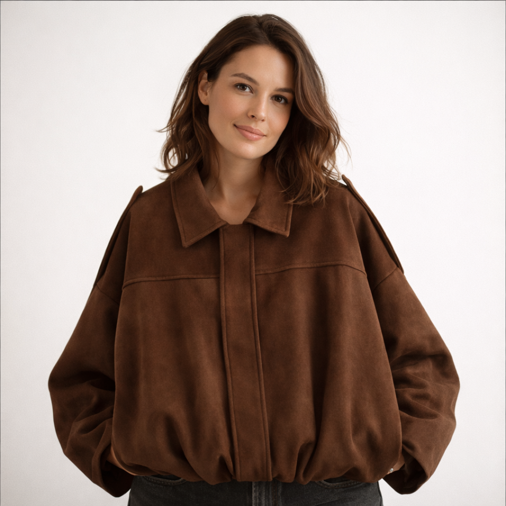 Collared Drop Shoulder Suede Look Oversized Jacket