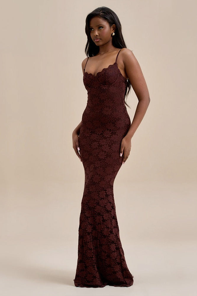 Backless Bodycon Maxi Lace Dress - View 10
