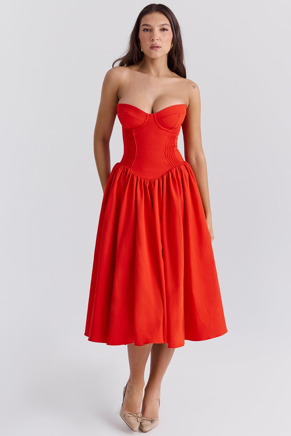 Strapless Bustier Sweetheart Fit and Flare Midi Sundress 2