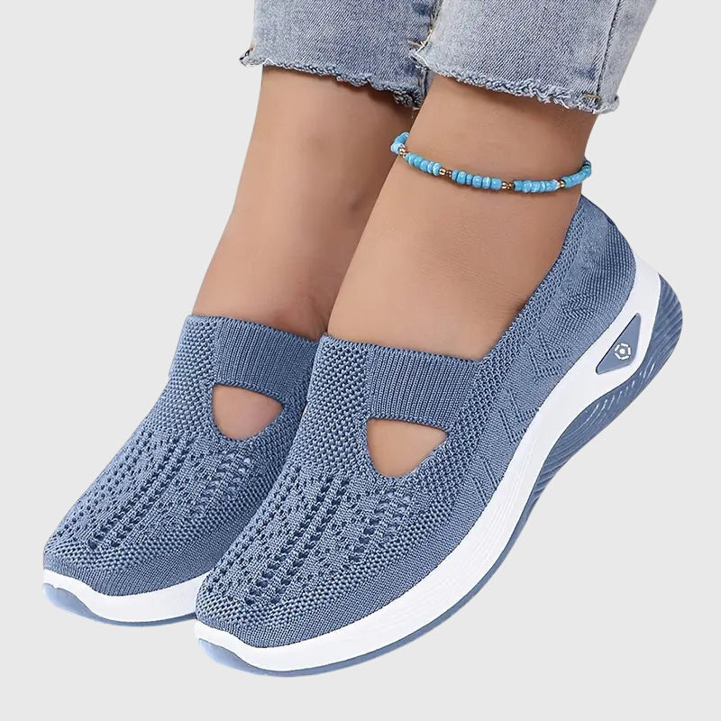 Cut Out Mesh Knit Slip On Wedge Sneakers