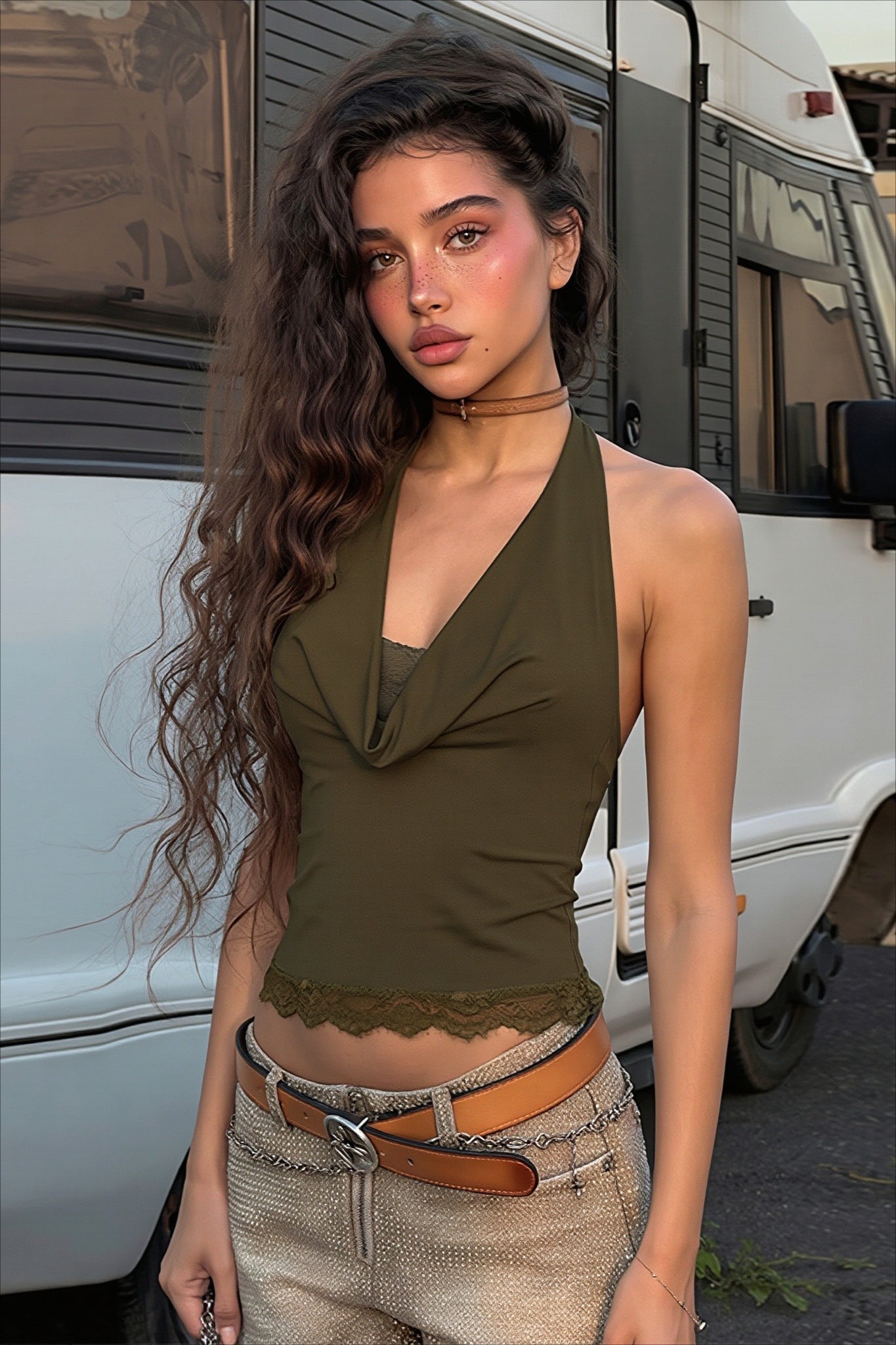 Halter-Neck Lace Crop Top