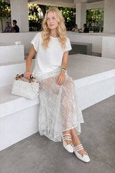 Sexy Sheer Brocade Lace White Jacquard Maxi Skirt