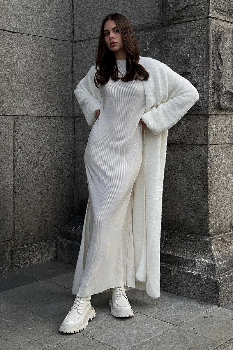 Open Front Long Sleeve Fuzzy Knit Maxi Duster Cardigan 3