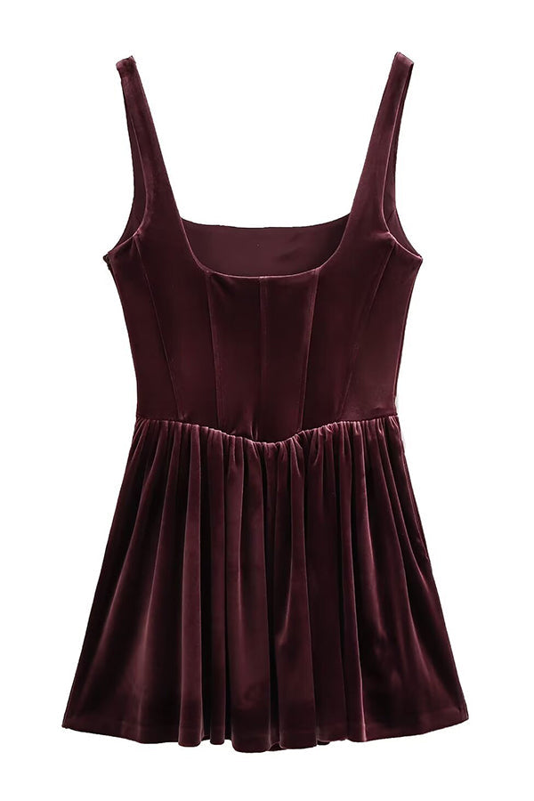 Solid Velvet Square Neck Slim Fit Mini Dress - View 10
