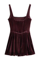Solid Velvet Square Neck Slim Fit Mini Dress - View 10