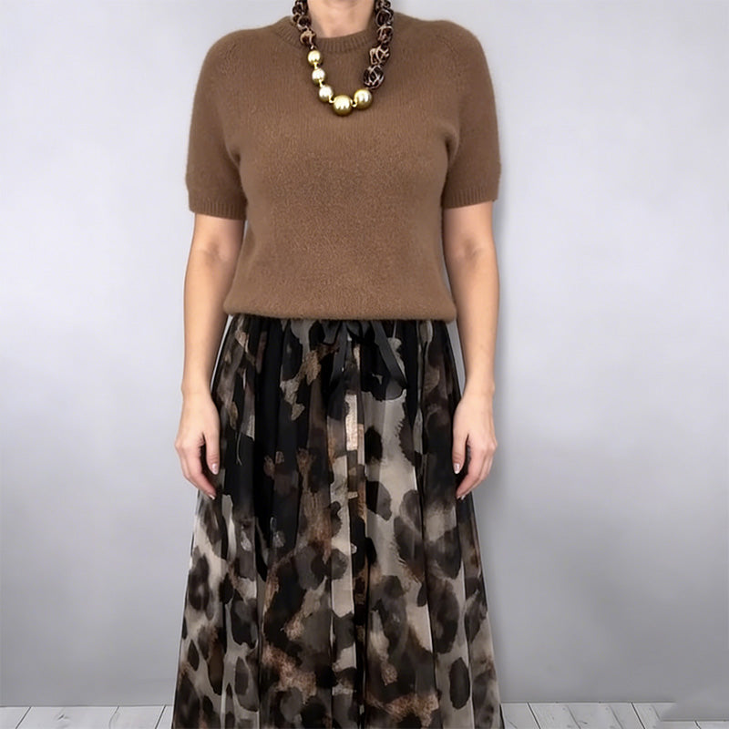 Velessa™ | Leopard Flowy Skirt and Sweater Set