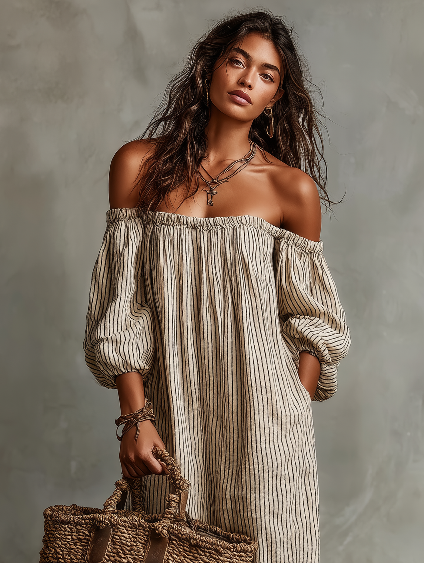 Striped Off Shoulder Long Sleeve Maxi Dress 4